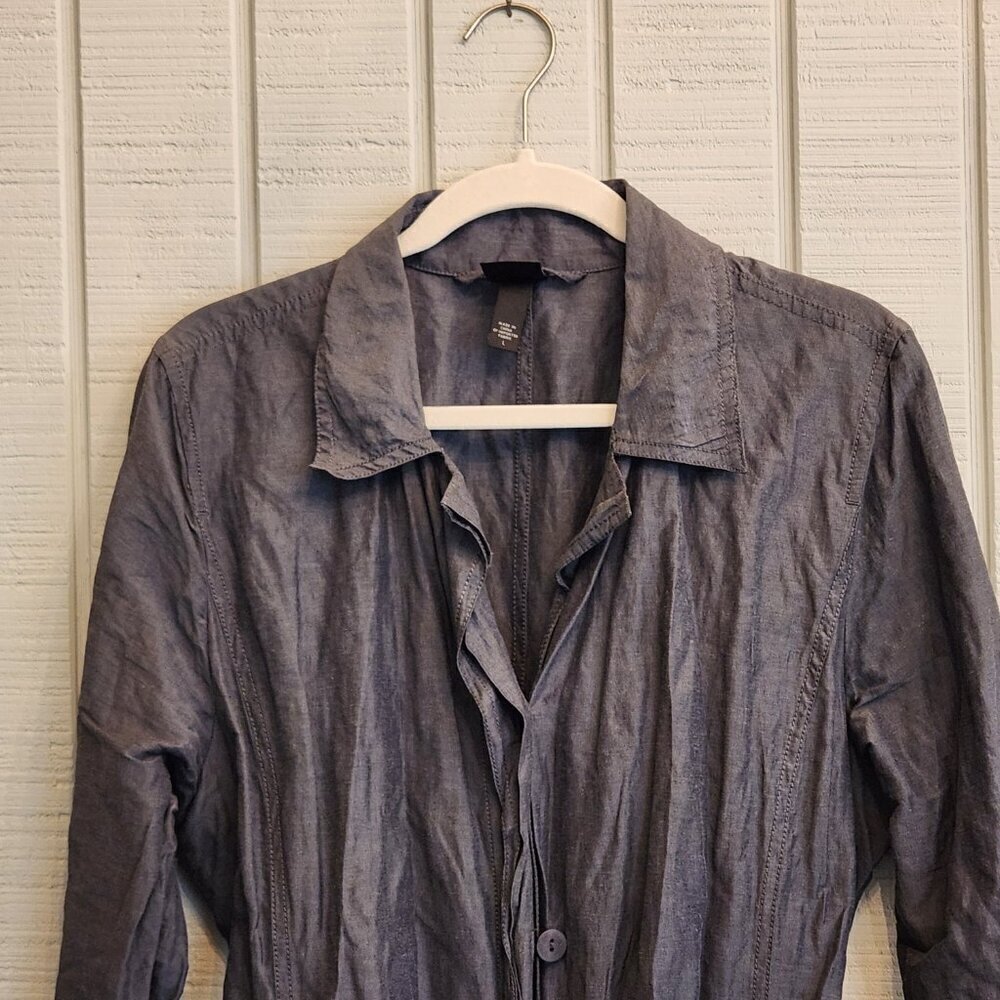 Eileen Fisher Crinkle Gray Belted Topper Coat Dress - Picture 2 of 6